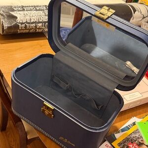 Chic Blue Train Case with Gold Accents - Travel - Beauty - Vintage